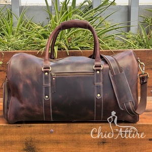 High Quality Full Grain Leather Travel Duffel <b>Bags</b> with <b>Shoe</b> Compartment Distressed Leather Weekender <b>Bags</b> Luggage <b>Bags</b> for Men - Product Image 1