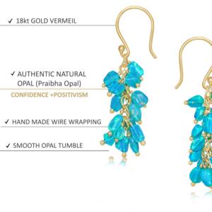 Women's Handmade 925 Sterling Silver <b>Fine</b> <b>Dangle</b> <b>Earrings</b> Natural Paraiba Opal Bead Cluster Yellow Gold Fill Birthstone Wedding - Product Image 4