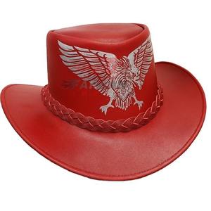 Chapeau de cowboy en cuir rouge avec motif d'aigle en relief, vente en gros de chapeaux de cowboy de style western, chapeaux de cowboy classiques OEM - Product Image 5