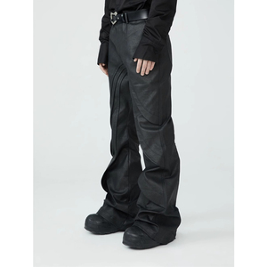 OEM Custom Logo Vintage Streetwear Layered Pu Leather Pants CustomMade Fit Fashion <b>Men</b> Faux Leather <b>Trousers</b> - Product Image 6