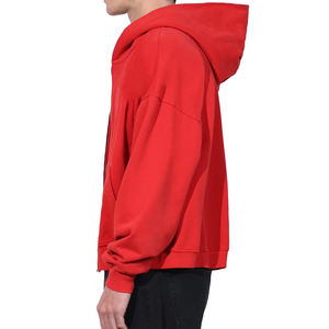 Sweat à capuche zippé intégral en molleton de coton respirant de haute qualité pour homme, coupe ample et courte, avec logo personnalisé sur le devant, style baggy uni - Product Image 3