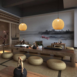 Abat-jour rond décoratif en rotin tissé à la main pour l'éclairage de la décoration du salon, de la chambre à coucher et du café - Product Image 4