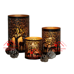 Decoración para el hogar ÚLTIMAS TENDENCIAS Set 3 Mini portavelas decorativos de Metal negro Decoración de mesa centro de mesa - Product Image 3