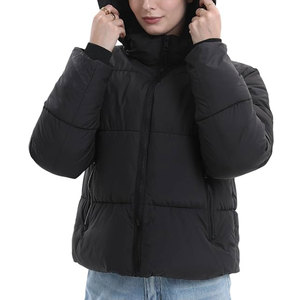 Veste matelassée courte pour femmes, manteau d'hiver chaud avec capuche amovible, poches zippées, vêtements d'extérieur matelassés courts pour femmes - Product Image 2