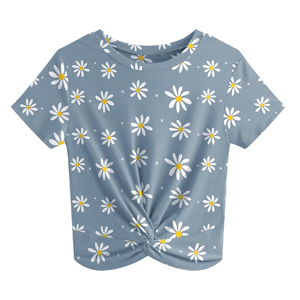 เสื้อยืดครอปสำหรับผู้หญิงคอกลมผ้าคอตตอนแขนสั้นสีพื้นงานตามสั่ง - Product Image 4