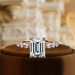 Bague de fiançailles en diamant émeraude de 1 carat cultivé en laboratoire, bague éternité en or jaune 14 carats, bague en diamant certifiée IGI, bague sertie pavé - Product Image 1