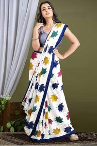 Sari imprimé numérique original avec du lin pur et un chemisier - Product Image 3