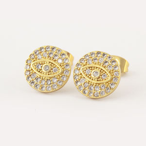 Pendientes de Botón Redondos con Ojo Turco, Chapados en <span class=keywords><strong>Oro</strong></span>, Hipoalergénicos, con Circonita Cúbica, para Mujer, Venta al por Mayor QIKU - Product Image 5