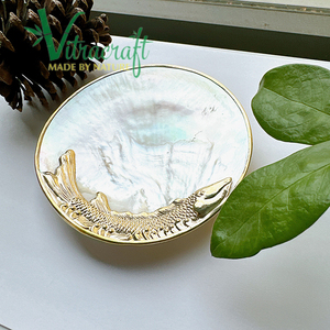 Plat de service artisanal pour œufs de caviar de qualité supérieure, fabriqué en nacre mélangée à du cuivre plaqué or, sûr à utiliser, taille 10-11 cm - Product Image 1