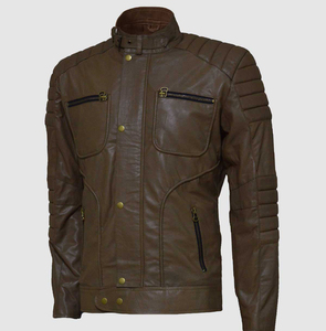 Chaqueta de Cuero Vacuno Genuino de Alta Calidad al por Mayor para Hombre, Estilo Motero y Biker con Cuello Alto y Tela de Lona - Product Image 3