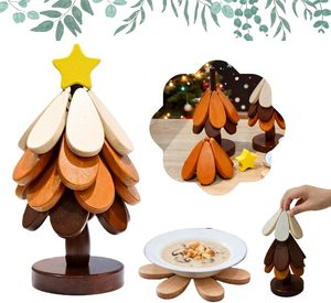 High Quality Set 4 <b>Wooden</b> <b>Trivets</b> 1 Stand Square Shape Eco-Friendly Hot Dishes Kitchen Coasters Stackable Carton - Product Image 3