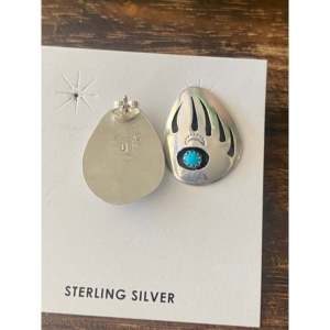 Navajo Handmade Kingman Turquoise <b>Sterling</b> <b>Silver</b> Bear Claw <b>Stud</b> <b>Earrings</b> - Product Image 5
