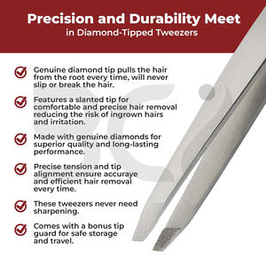 Punta inclinada recubierta de diamante Uso de la más alta calidad en salón para belleza personal Pinzas multifuncionales de acero inoxidable para cejas - Product Image 3