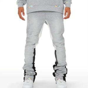 Chándales de algodón de invierno para hombre OEM, Sudadera con capucha transpirable, pantalones de retazos, joggers apilados, conjuntos sólidos de dos piezas para correr - Product Image 5