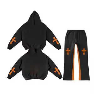 Pantalon évasé personnalisé Behram International avec logo, sweat à capuche vintage, impression sérigraphique, cordon de serrage, streetwear, survêtement de jogging - Product Image 1
