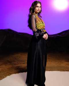 Tradicional negro Marruecos caftán amarillo bordado elegante musulmán Maxi vestido cuello en V manga larga ligero antiarrugas - Product Image 3