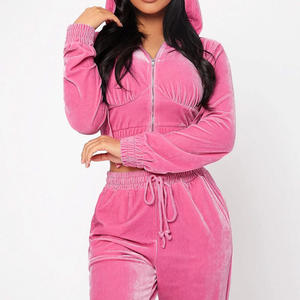 Conjunto Deportivo de Dos Piezas para Mujer, Pantalones con Cintura Elástica y Top con Cierre de Color Sólido, Precio de Fábrica, Ropa Casual de Calle - Product Image 3