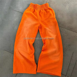 Pantalones de chándal holgados de pierna ancha para hombre, pantalones unisex de chándal rectos acampanados con diamantes de imitación y lavado ácido de algodón - Product Image 2