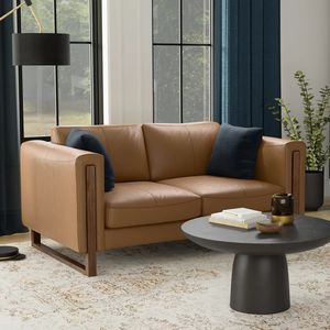 Lineage Corporation's Philippa Loveseat Sofá de cuero genuino con marco de madera maciza Tapicería semi-anilina para apartamentos - Product Image 2