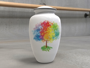 Colorido Diseño ilustrado de un árbol con diseño de hojas coloridas Urna de cremación para cenizas humanas con bolsa de terciopelo - Product Image 2