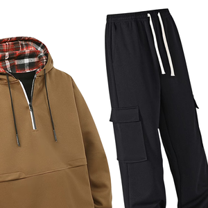Ensemble de survêtement deux pièces pour homme, sweat à capuche demi-zippé et pantalon cargo, en coton décontracté, idéal pour l'entraînement hivernal et les activités de plein air - Product Image 5