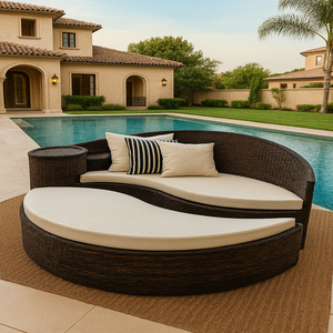 Round Outdoor Daybed <b>Rattan</b> Wicker Sun Lounger Cushioned Patio <b>Sofa</b> for Garden Courtyard Hotel - Product Image 4