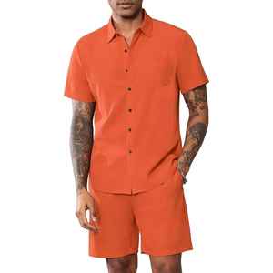 Ensemble décontracté 2 pièces pour homme avec logo personnalisé, chemise contrastée et short, style streetwear hip-hop, survêtement 100 % coton à capuche, nouvelle tendance hiver - Product Image 2