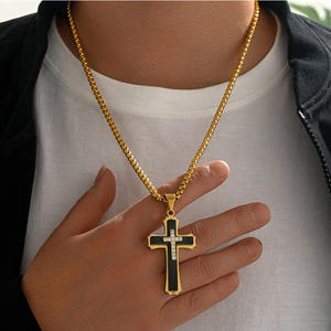 Collar con Colgante de Cruz de Doble Capa de Plata de Ley, Estilo Punk Hip-Hop para Hombre, con Diamante Cultivado en Laboratorio - Product Image 2