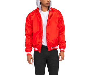 Chaqueta de béisbol de satén de invierno informal para hombre 2025 y capucha de poliéster con decoración de botones personalizados, chaqueta universitaria bordada de tela satinada - Product Image 1