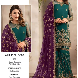 Foxjorger Elegant Casual Dress Ensemble Georgette Embroidered Rhinestone Sequin Diamonds Long Sleeved Santoon Patchwork Dupatta - Product Image 3