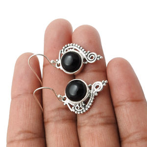 Design classique luxe fabriqué à la main Onyx noir boucles d'oreilles 925 bijoux en argent Sterling boucles d'oreilles en gros bijoux faits à la main - Product Image 4