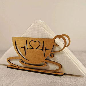 Servilletero de Madera con Tema de Café Heartbeat para Mesa de Cafetería, Cocina y Rincón de Café, Ideal para Decoración y Regalos, Procedente de la India - Product Image 1