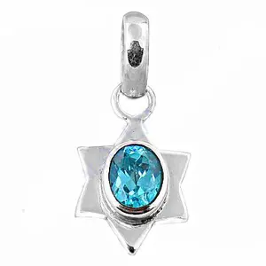 Pendentif étoile en argent 925 avec topaze bleue pour femmes, bijoux en or rose avec pierre précieuse religieuse et diamant, cadeau religieux - Product Image 2