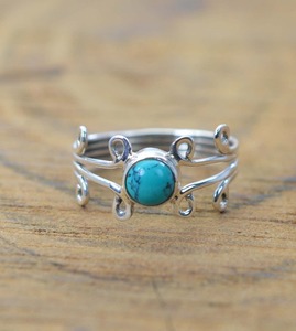 Anillo de piedras preciosas turquesas de Plata de Ley 925, joyería hecha a mano, anillo de estilo bohemio de plata, joyería para mujer, regalo de boda para esposa - Product Image 3