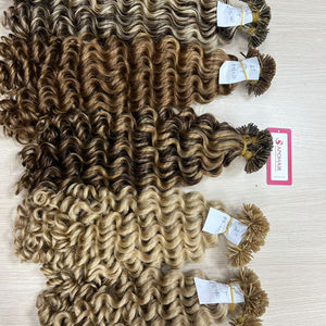 Extension de cheveux naturels bouclés, Deep Wavy, i-tip, Microlink, Balayage, extension, 1g/tip, pas d'enchevêtrement, pas de perte - Product Image 1