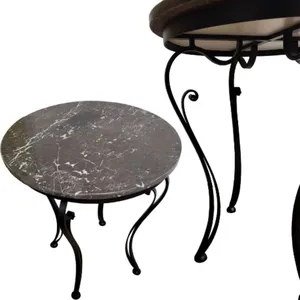 Mesa de centro de mármol negro de piedra natural con patas de metal hechas a mano, mesa de centro Nero Marquina mesa de mármol negro - Product Image 2