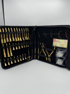Kit d'outils d'extensions de cheveux, pinces à cheveux et peigne à boucle de traction en fil plasma doré, micro-lien, perles, aiguilles incurvées en C, ensemble de pinces à cheveux - Product Image 4