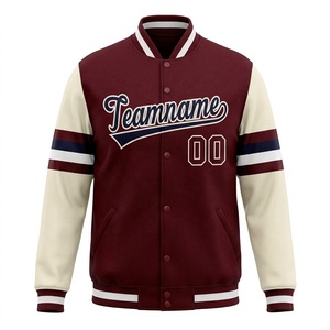 <b>Men's</b> Varsity <b>Jacket</b> With <b>Cream</b> Sleeves Custom Teamname Print Style Button Front College <b>Jacket</b> - Product Image 1