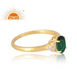 Latest Selling <b>925</b> Sterling <b>Silver</b> 18K Gold Plated Natural Cz & Emerald Gemstone <b>Ring</b> Demi Fine Jewelry Manufacturer - Product Image 4