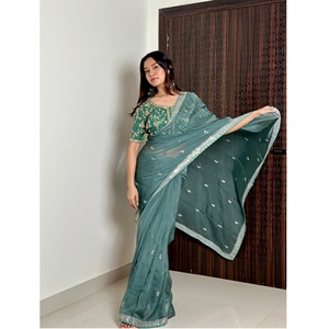 Ropa tradicional india Saree bordado elegante y único para ropa ocasional de Fiesta a precios al por mayor - Product Image 5