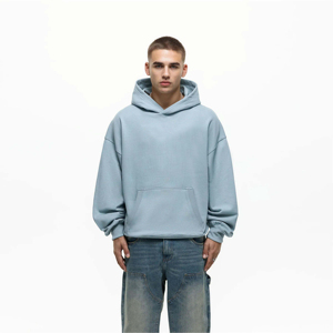 Diseño personalizado MOQ bajo Sudadera con capucha azul de gran tamaño cómoda para hombres y mujeres con ajuste suelto y tela suave para uso diario - Product Image 1