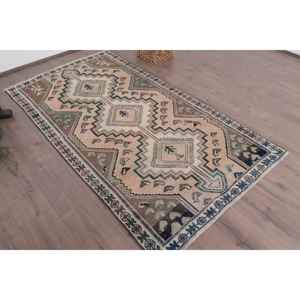 Alfombra Turca, Alfombra Vintage de 3.9x6.9 pies, Alfombra de Lana con Estampado Animal en Tonos Marrón y Azul - Product Image 3