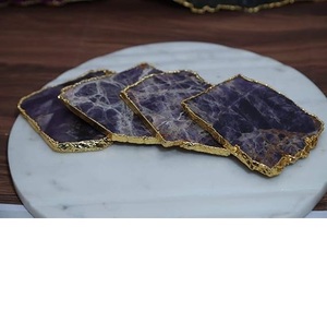 ที่รองแก้วคริสตัลหินอเมทิสต์หินอาเกตจากธรรมชาติขอบชุบทองด้วยไฟฟ้าสำหรับใช้ในบ้านที่สง่างาม - Product Image 2