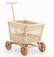 Chariot en bois Montessori poupée chariot aire de jeux boîte à jouets pour enfants avec roues en bois jouet bébé poupée chariot rotin poussette