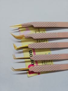 Diamond Grip <b>Nude</b> Color Coated Eyelash Tweezers Stainless Steel Volume Curved Pointed Tweezers Professional Lash Tweezers - Product Image 2