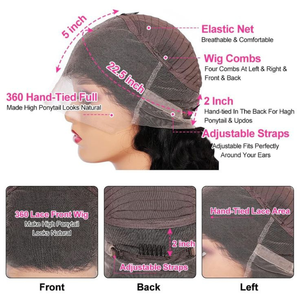 Pelucas de encaje 360 de 6 pulgadas de profundidad, cabello humano virgen indio Remy, línea de cabello pre-arrancada, banda elástica extraíble, doble trama a máquina - Product Image 6