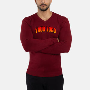 Pulls pour hommes en coton 100% sur mesure, coupe décontractée, tendance, tricotés chauds, col en V, style hip-hop, couleur unie, anti-boulochage - Product Image 1