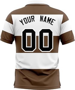 เสื้อโปโลผู้ชายลายทางสไตล์สตรีทแวร์ทรงหลวม แบบซับลิเมชั่น สำหรับทีมกีฬา พร้อมปักโลโก้และชื่อ - Product Image 2