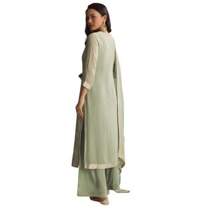 Costume Bandhani Palazo en soie orange clair avec broderie Vente en gros Vêtements ethniques pour femmes Usine de vêtements OEM Fournisseur en vrac Mode - Product Image 5