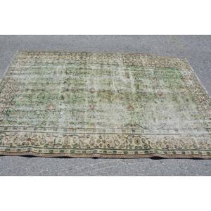 Alfombra turca Vintage clásica verde Beige lana hecha a mano 5,2X8 pies Patchwork rectángulo felpa altura látex para adolescentes alfombra de noche - Product Image 3